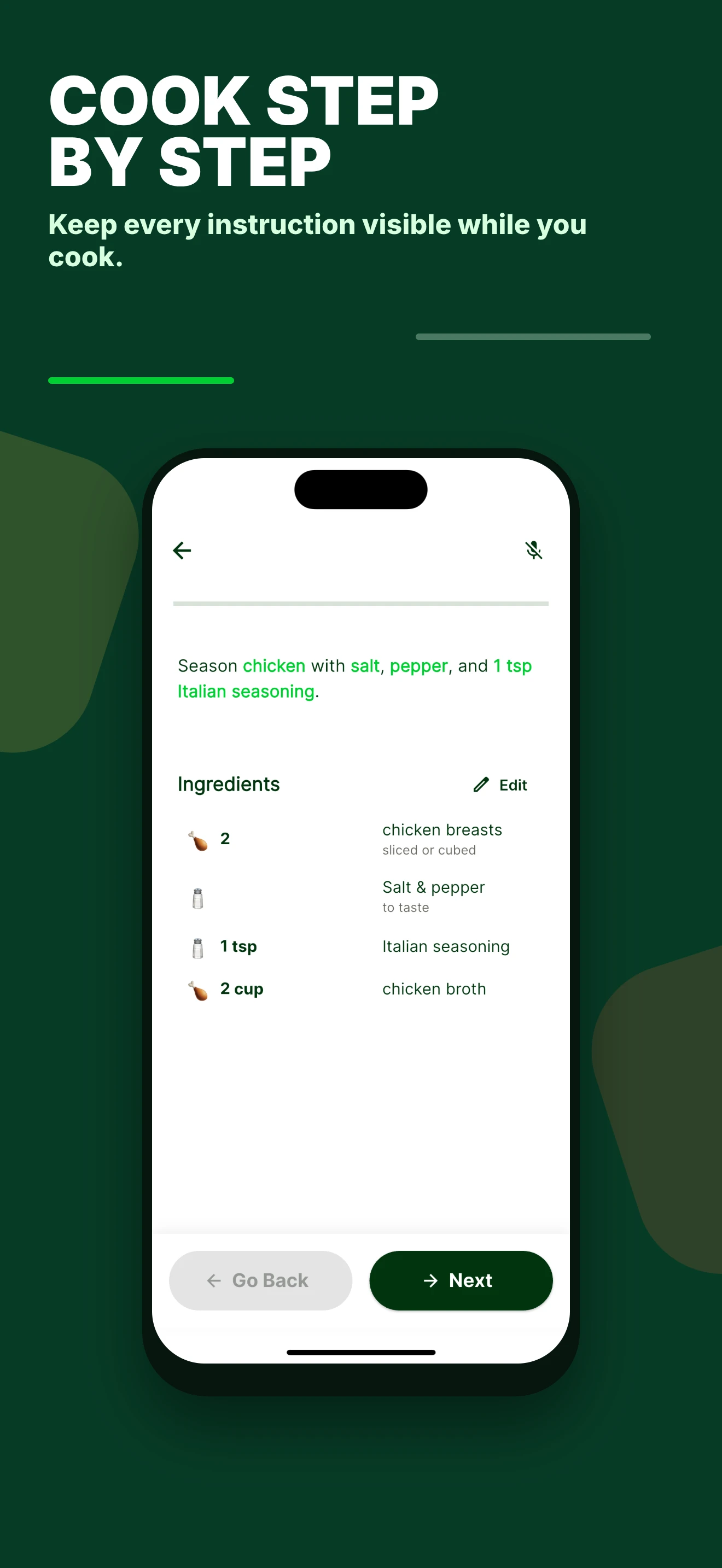 Step-by-step cooking mode in TasteBuddy