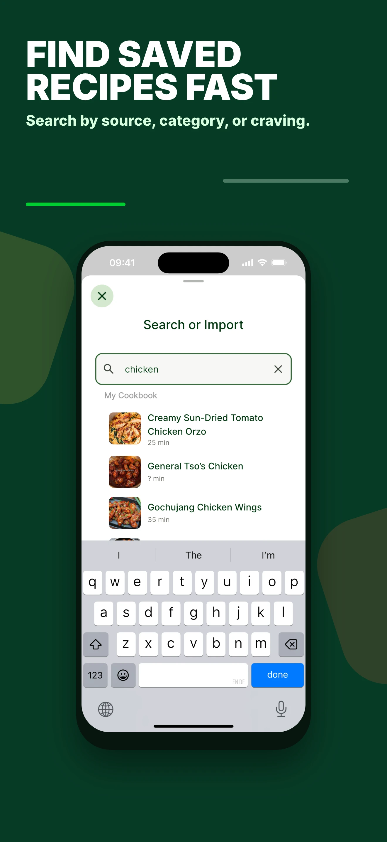 Find saved recipes quickly in the TasteBuddy recipe organizer